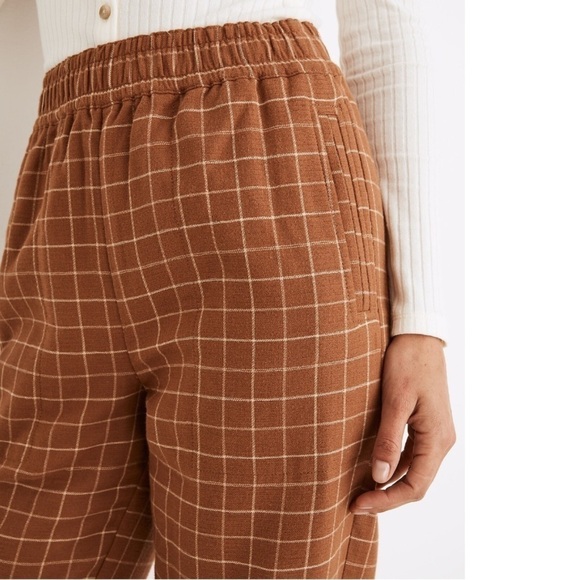 Madewell Waffleback Pull-On High-Rise Pants in Windowpane. Brown Size S #824 - Picture 3 of 8